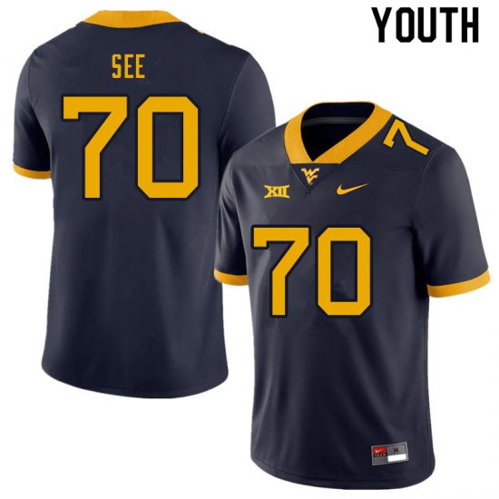 Youth West Virginia Mountaineers NCAA #70 Shaun See Navy Authentic Nike Stitched College Football Jersey RK15L22OP